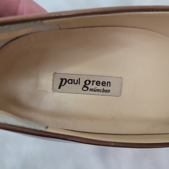 PAUL GREEN BOW OPEN TOE LUGGAGE BROWN PATENT HEEL PUMPS WOMENS SIZE 5.5 - Picture 5 of 16